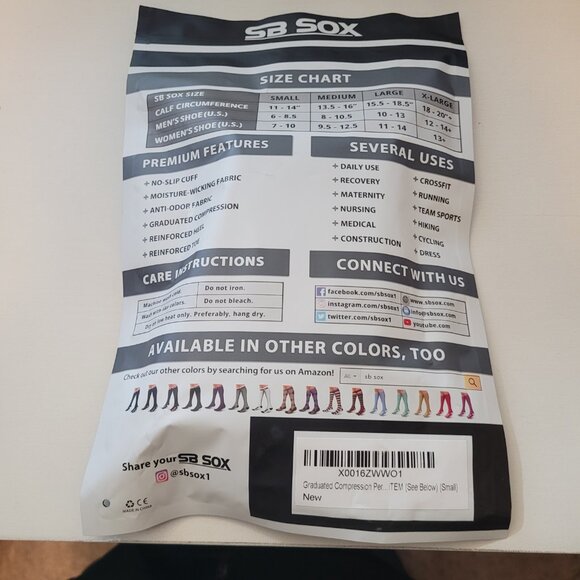 SB SOX Compression Socks Black/Gray, 20-30 mmHg  SIZE Small - Picture 2 of 2